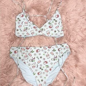 Hot Topic Light Blue Sushi PrintTwo-Piece Bikini size XL bottoms XXXL top